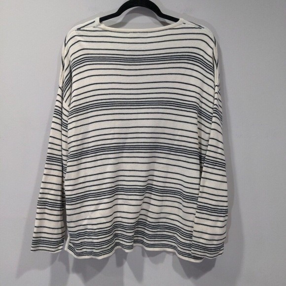 Eileen Fisher Petite Size S Organic Cotton Striped Sweater Hi-Lo Hem Oversized - Picture 7 of 10